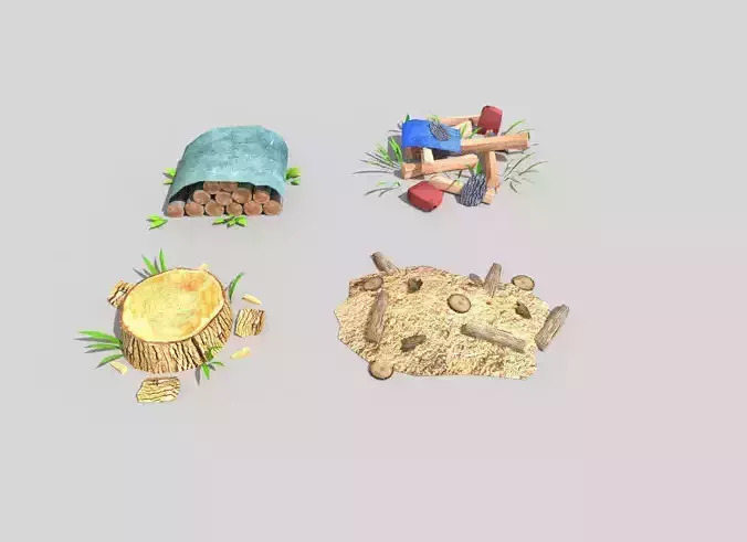 4 low poly forest decorations pack 1