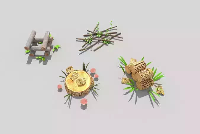 4 low poly forest decorations pack 2