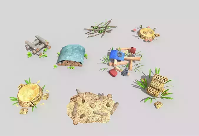 8 low poly forest decorations pack
