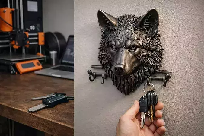 PBR Decorative Functional Wolf Head Wall Hook 
