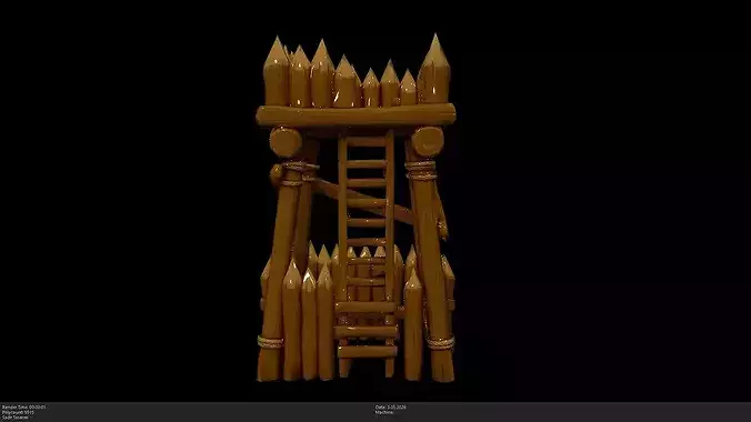 Stylized Medieval Wooden Watchtower Game Ready - AI