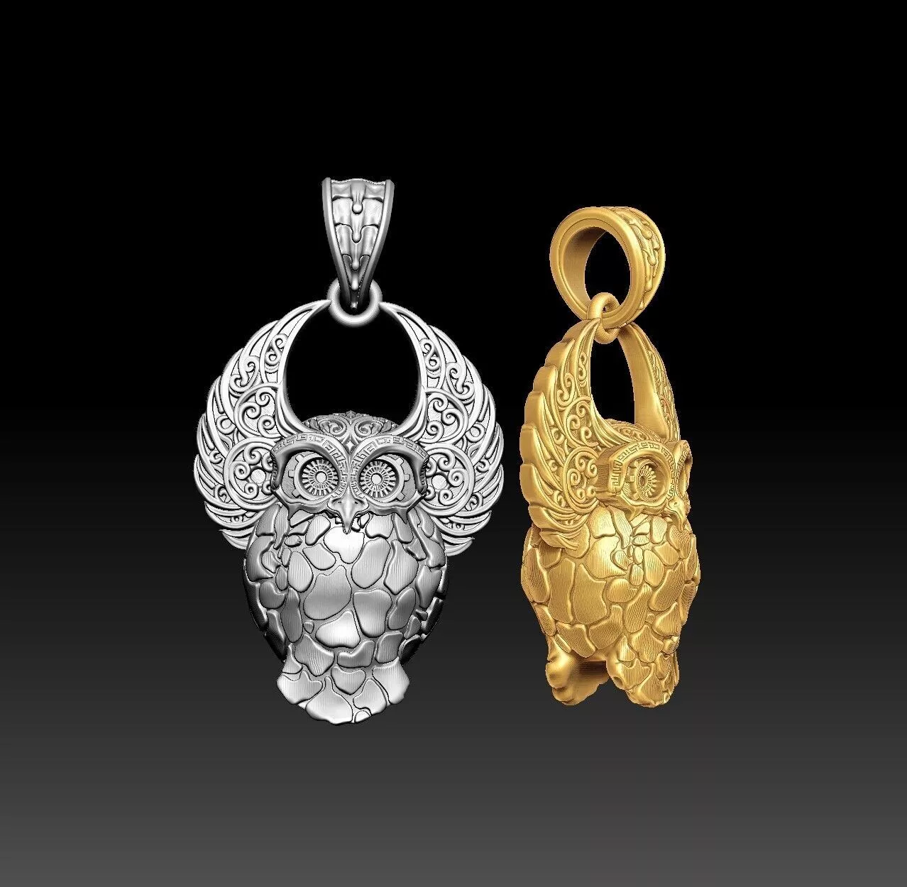 Gothic Wisdom Owl- one inch pendant 3D print model