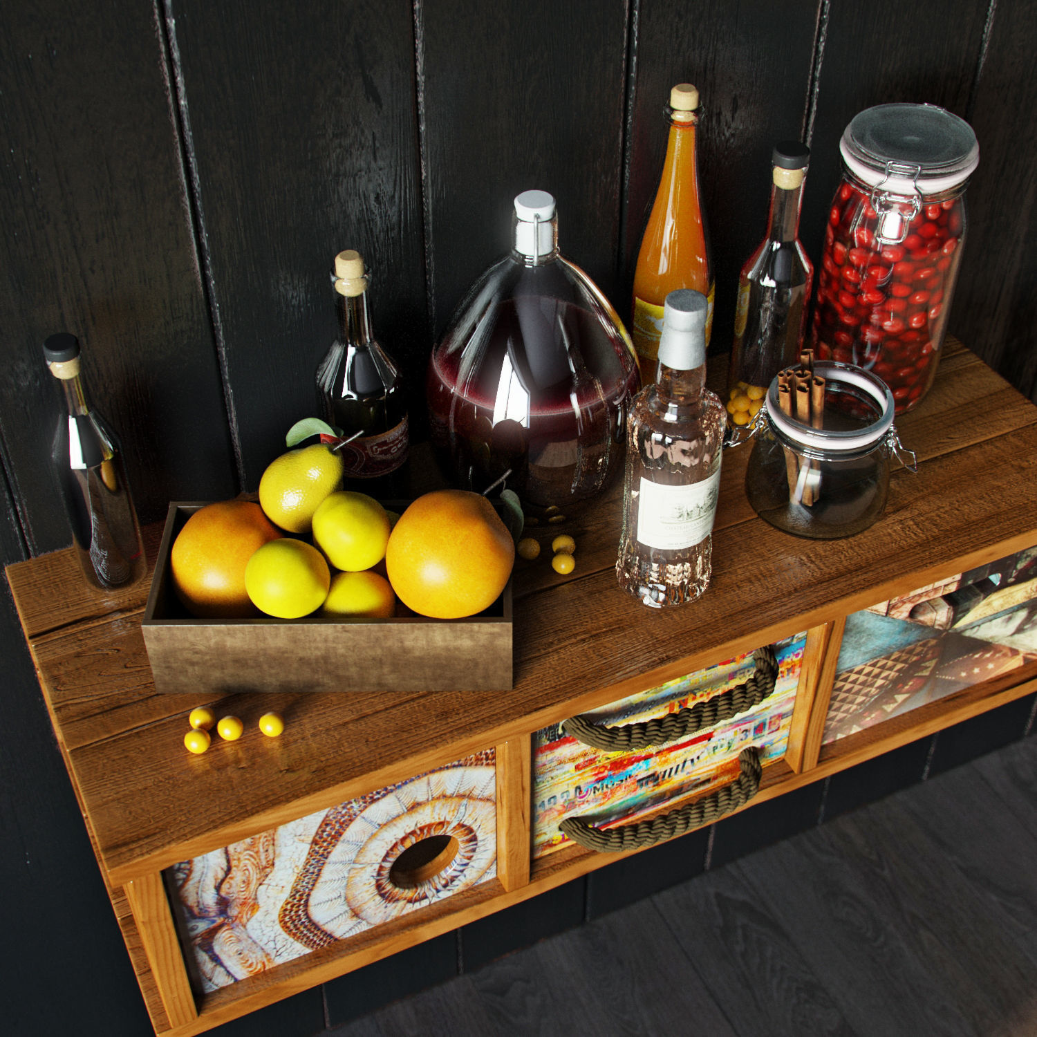 Kitchen set diy wall shelf - floating shelf 3D model_1