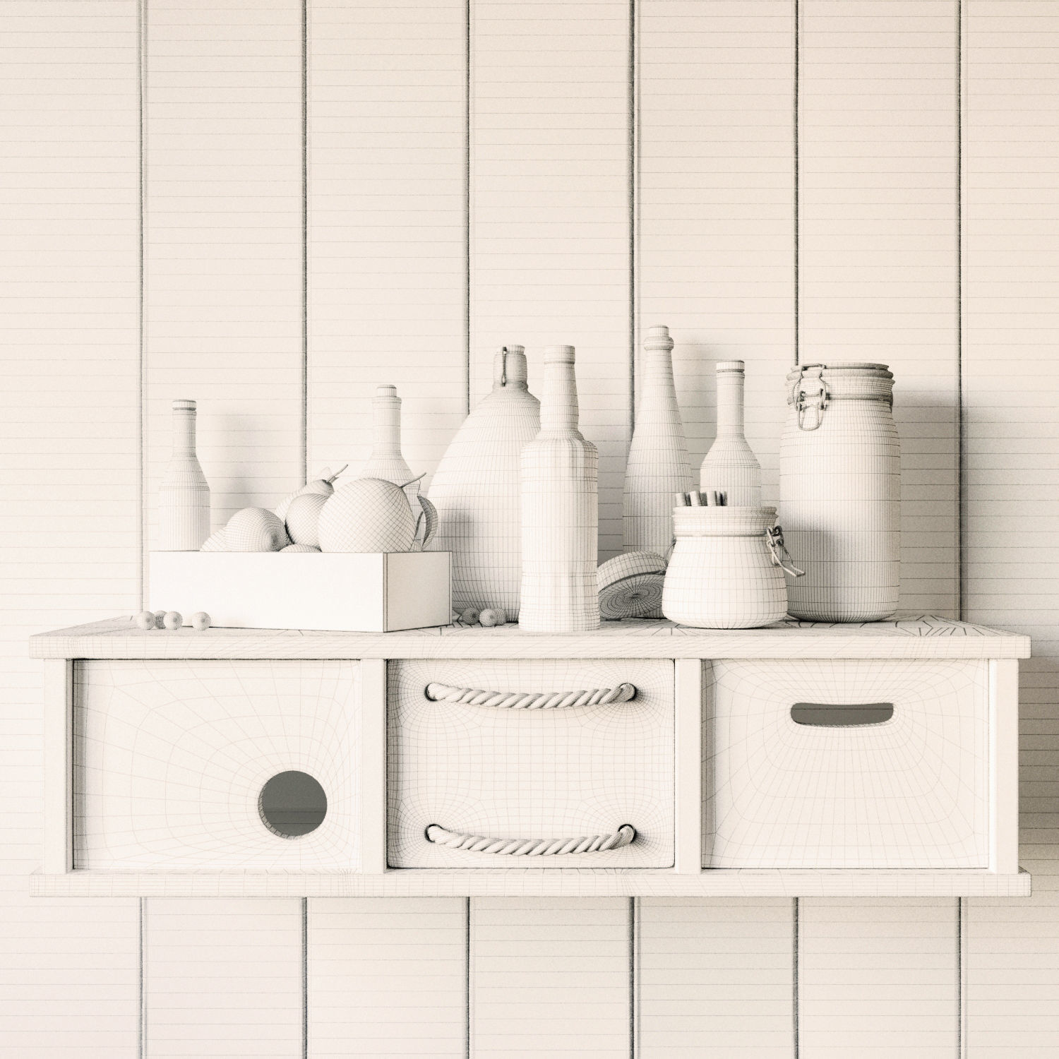 Kitchen set diy wall shelf - floating shelf 3D model_6