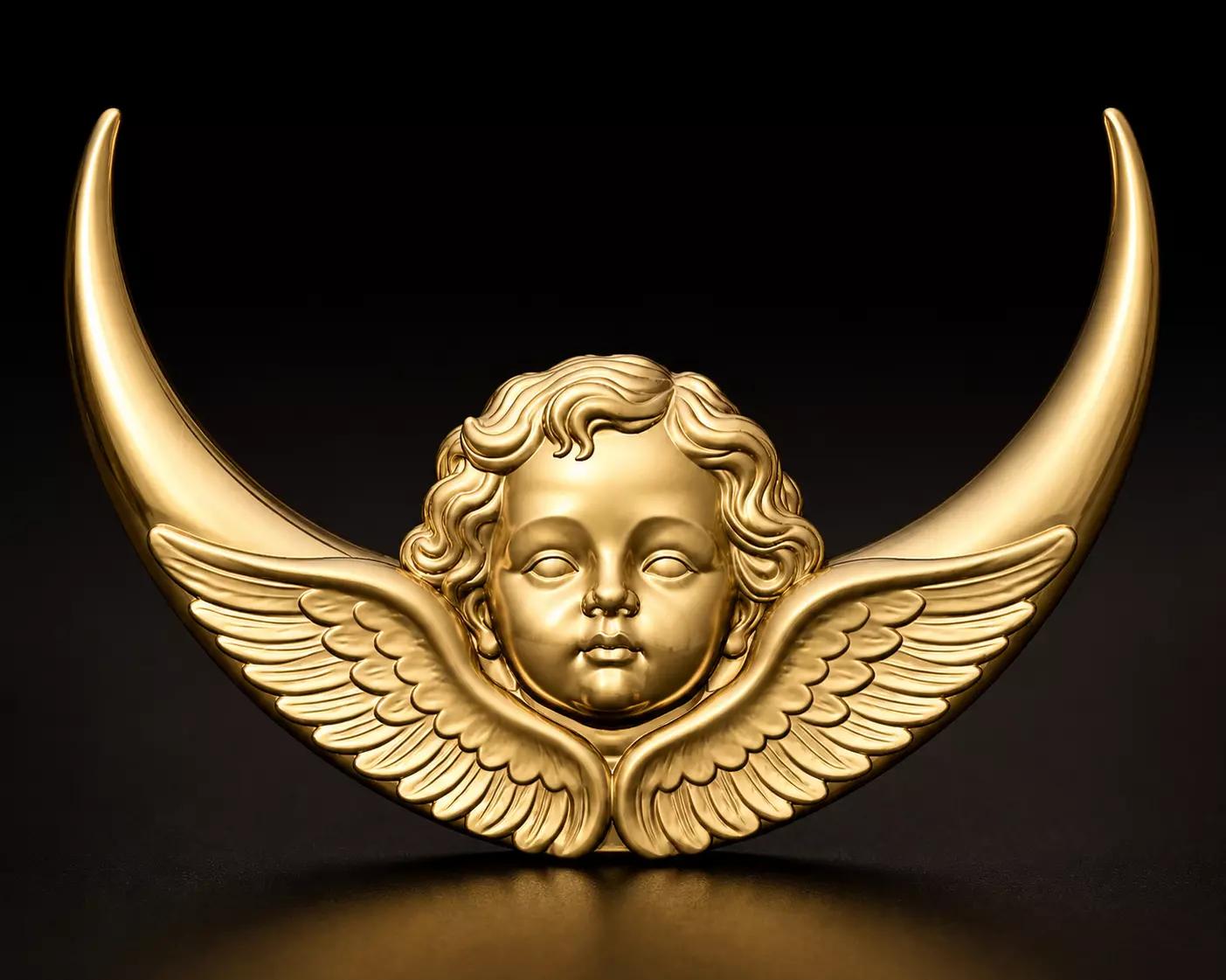 Cherub Angel Face with Crescent Moon Pendant STL 3D print model