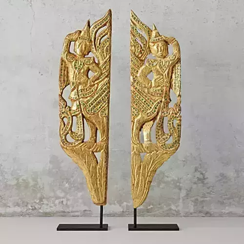 A pair of Burmese Mandalay Gilded Wooden Nats 3D model