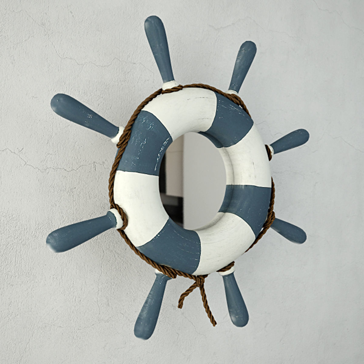 Blue and White Steering Wheel Wall Mirror 3D model_3