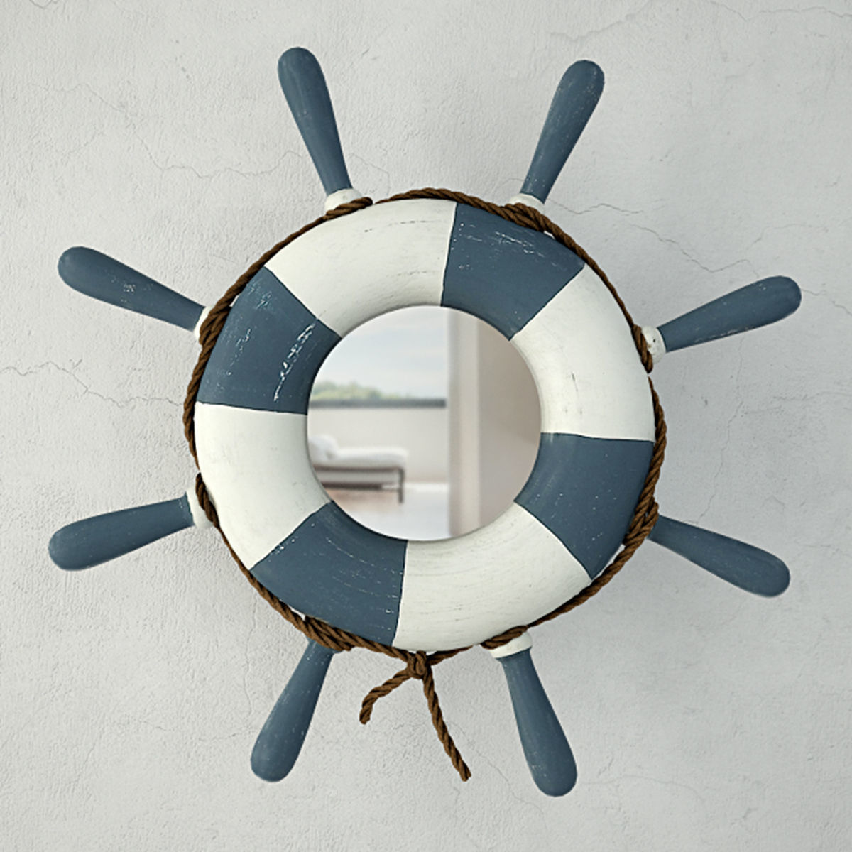 Blue and White Steering Wheel Wall Mirror 3D model_1