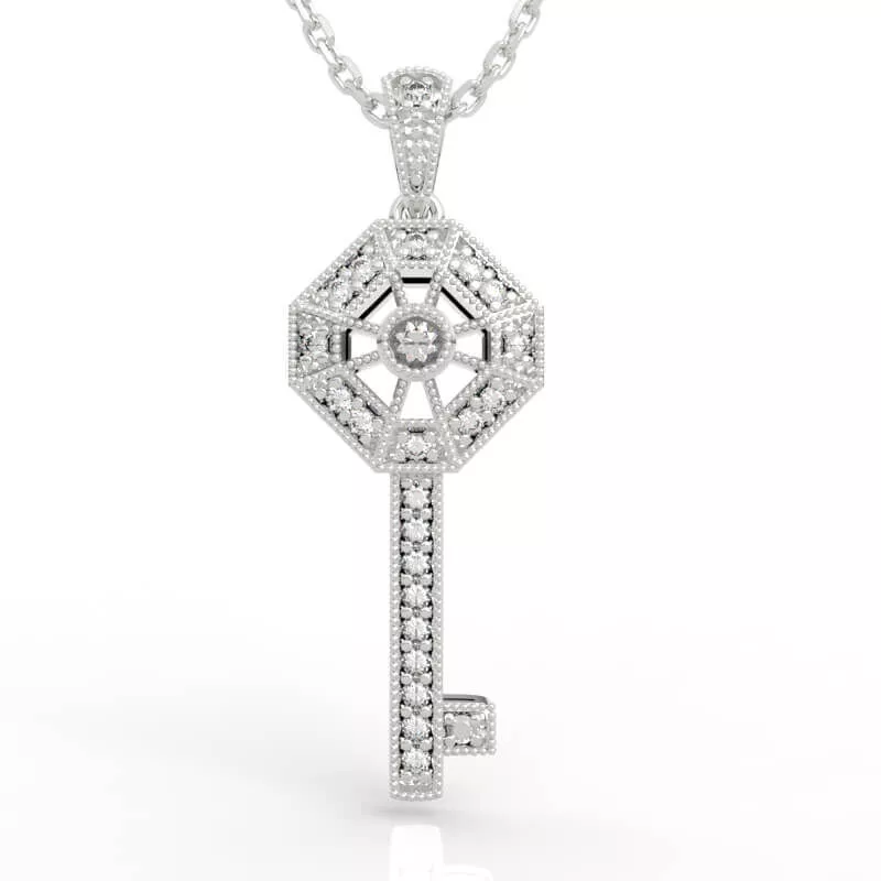 Luxury Art Deco Octagon Compass Key Pendant Necklace 3D print model