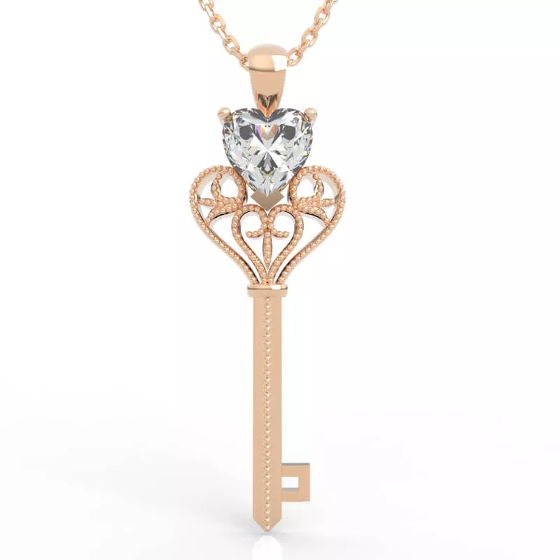 Luxury Victorian Filigree Heart Key Pendant 3D print model