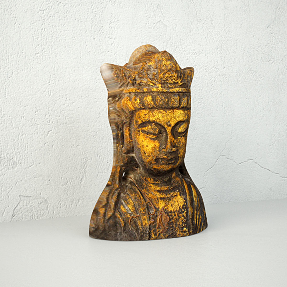 Gold Leafed Metal Buddha Head 3D model_1
