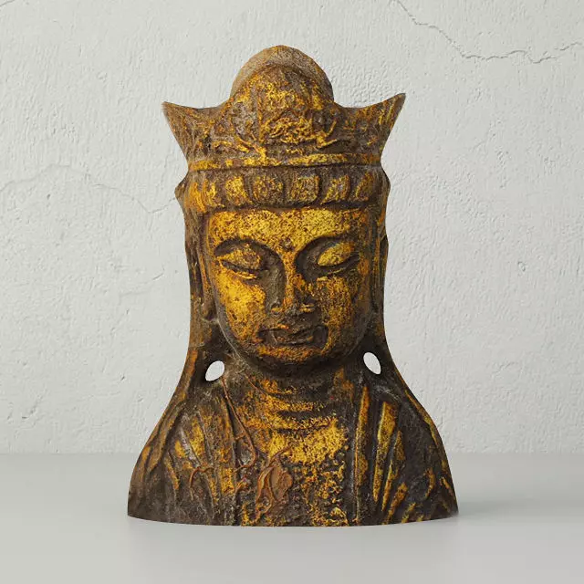 Gold Leafed Metal Buddha Head 3D model_0