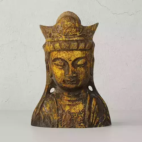 Gold Leafed Metal Buddha Head 3D model
