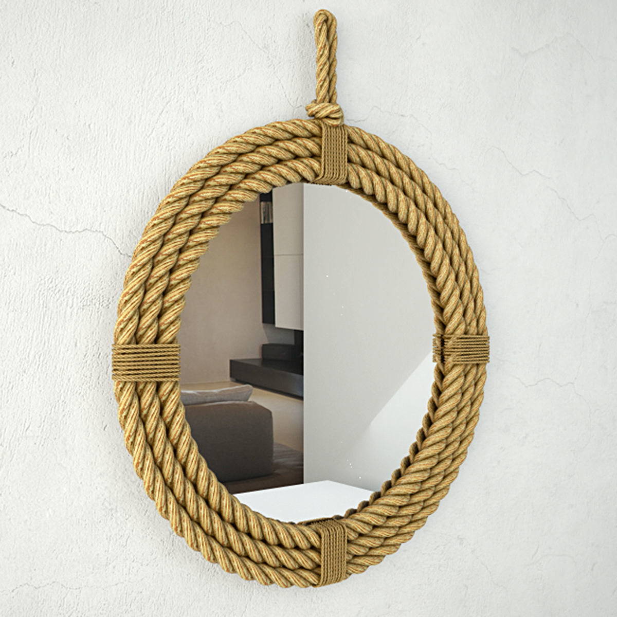 Round Hanging Rope Mirror 3D model_1