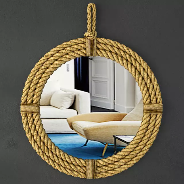 Round Hanging Rope Mirror 3D model_0