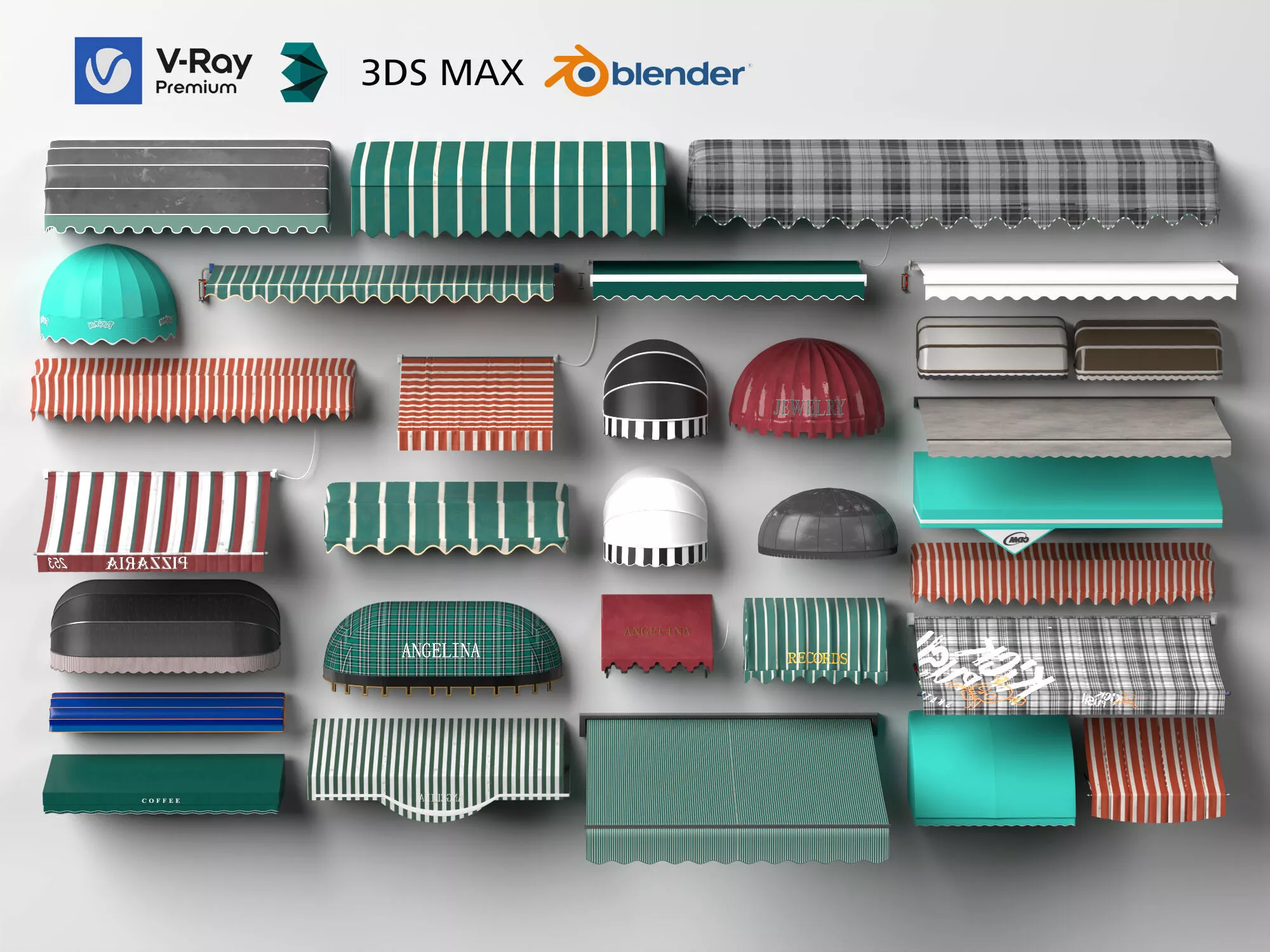 Storefront Awnings Shop Canopies Collection Pack Low-poly 3D model