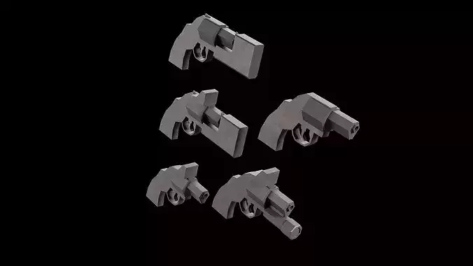 Stylized Low Poly Revolver -5 Variations Game Ready