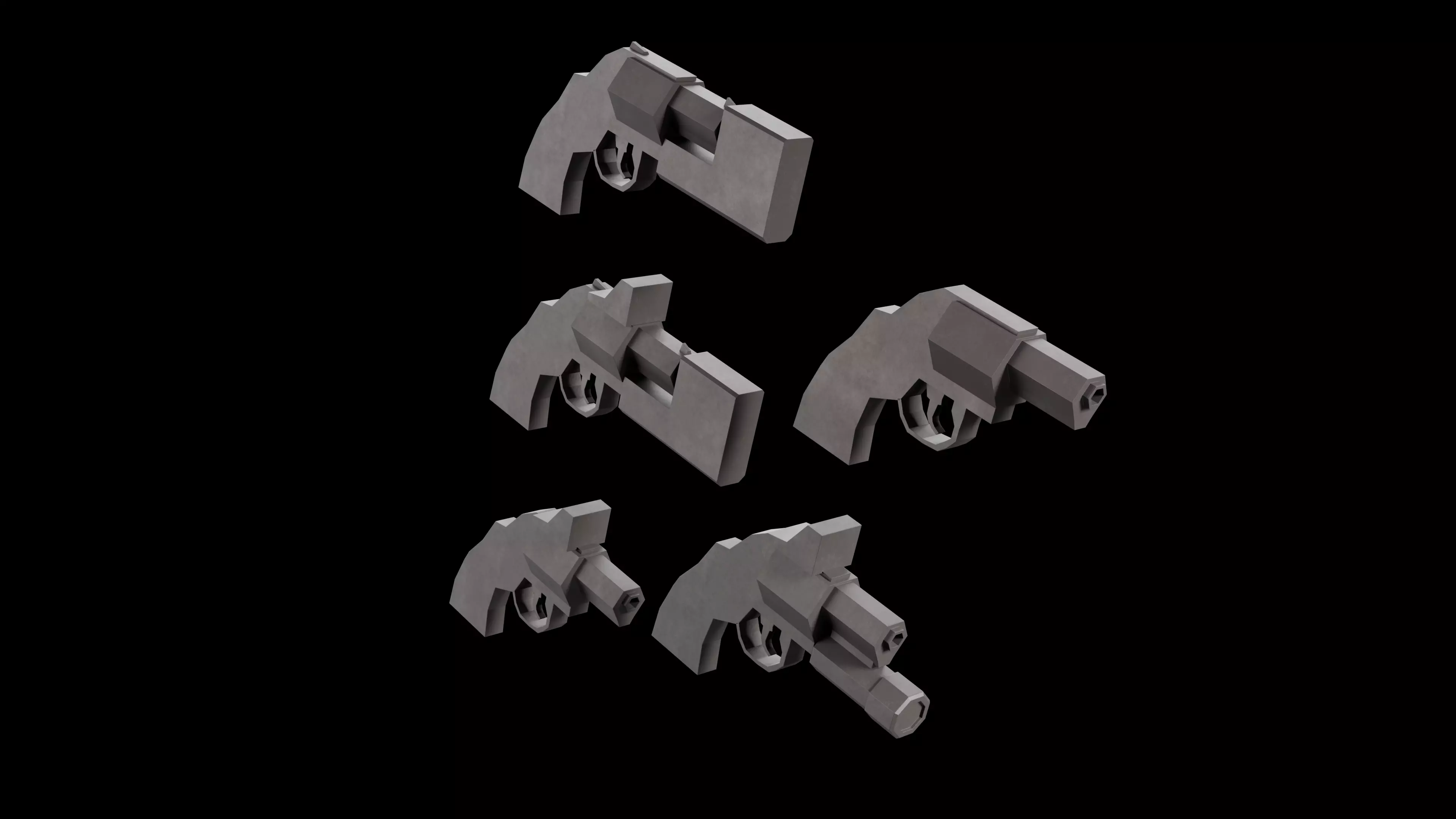 Stylized Low Poly Revolver -5 Variations Game Ready Low-poly 3D model