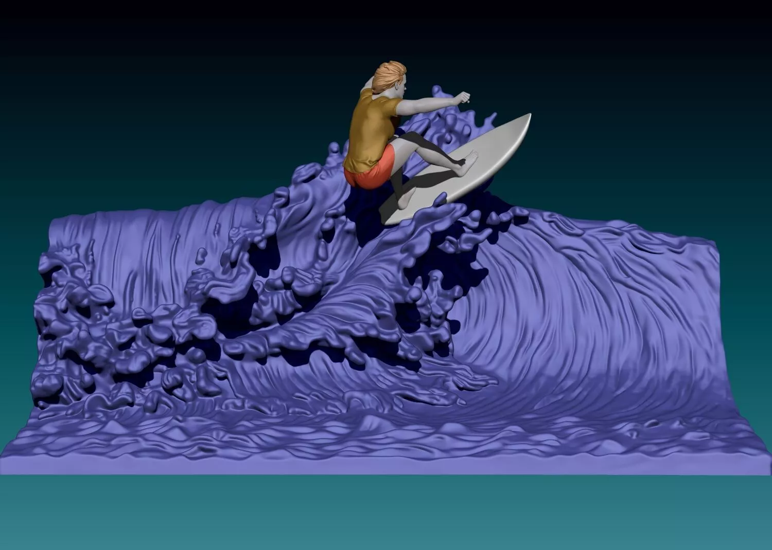 Flying man on surfing wave 3D model printing 3D print model