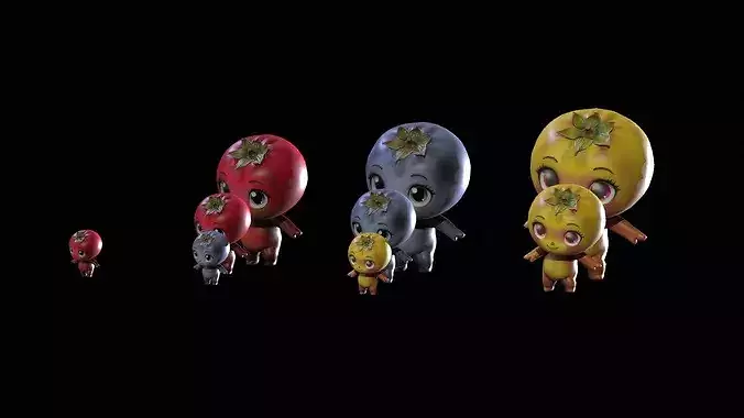 Chibi Fruit Blueberry Low-poly 3D model 7
