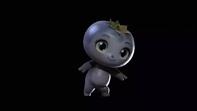 Chibi Fruit Blueberry Low-poly 3D model 5