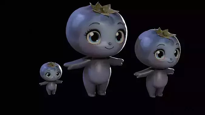 Chibi Fruit Blueberry Low-poly 3D model 2
