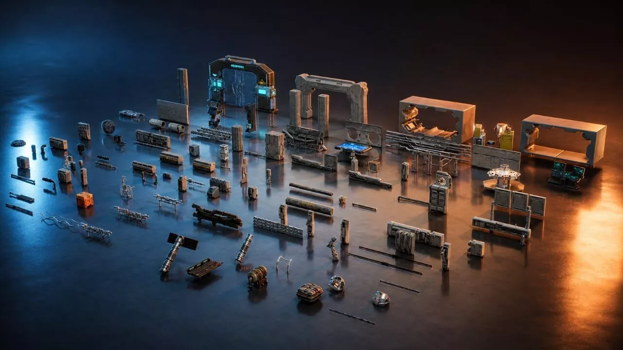 Sci-Fi Modular Kit Bash Pack Vol 1 60 Assets 3D model