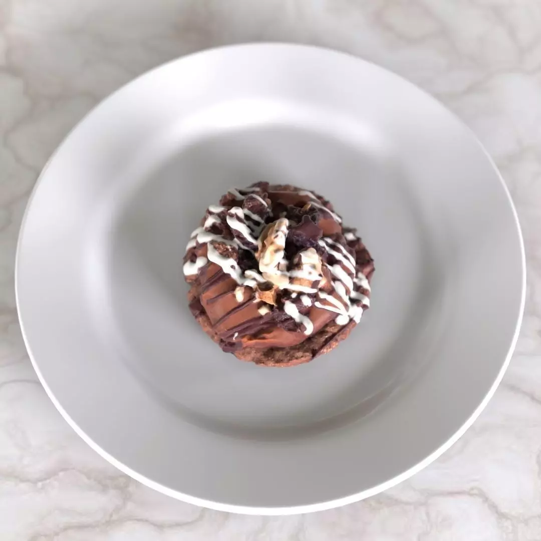 Cake chocolate donut on plate 3D model_0