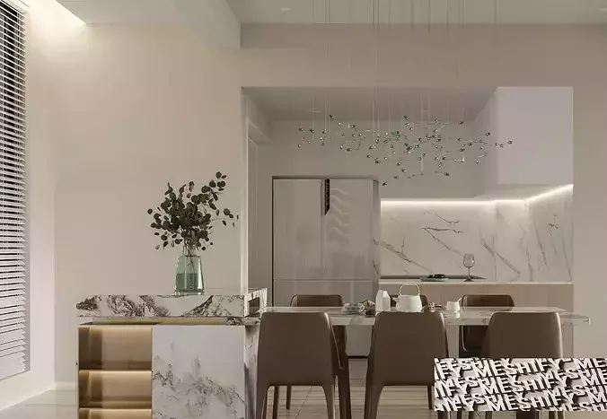 Open Space Living Room Kitchen Dining 3D model 4