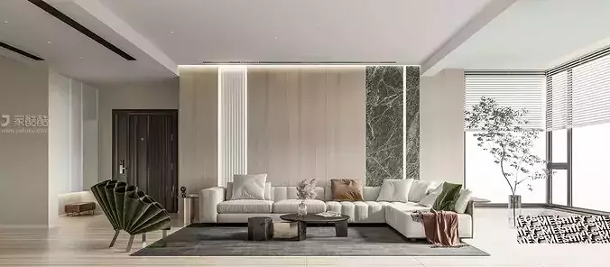 Open Space Living Room Kitchen Dining 3D model