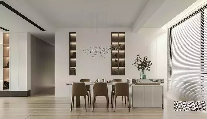 Open Space Living Room Kitchen Dining 3D model 3
