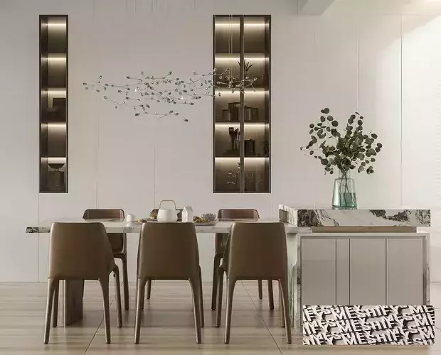 Open Space Living Room Kitchen Dining 3D model 5