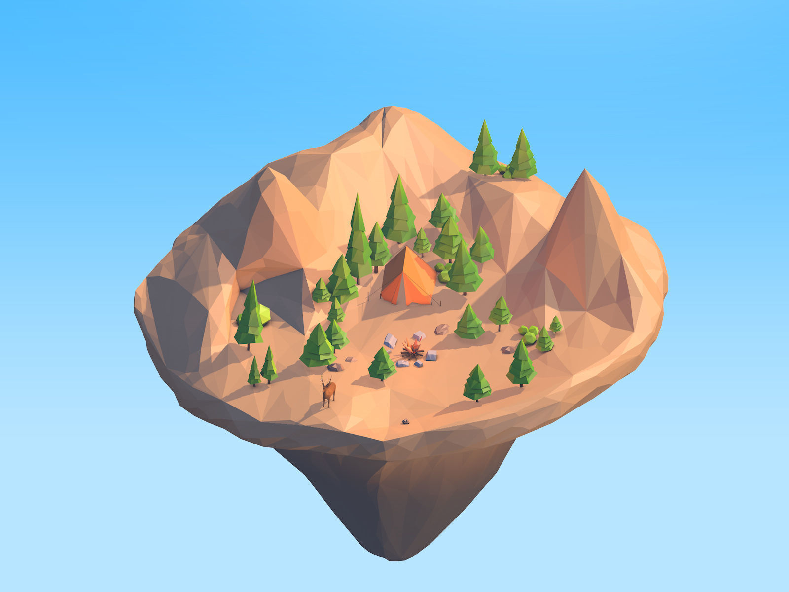 Low Poly Forest Island Low-poly 3D model_2