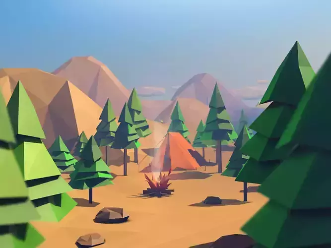 Low Poly Forest Island Low-poly 3D model