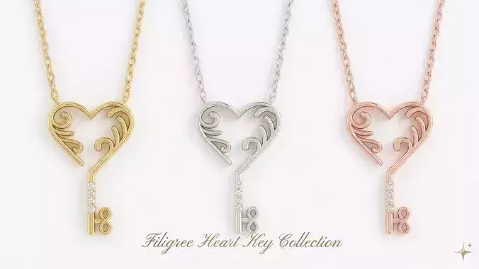 Filigree Heart Key Pendant - Vintage Style Jewelry CAD Design