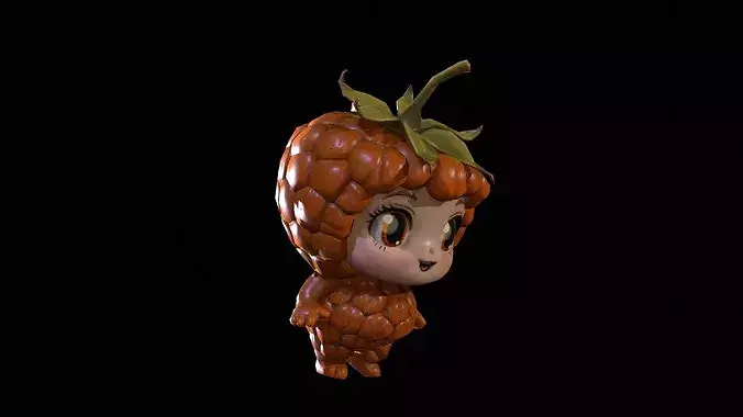 Chibi Fruit Raspberry Low-poly 3D model 4