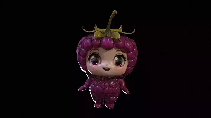 Chibi Fruit Raspberry Low-poly 3D model 5