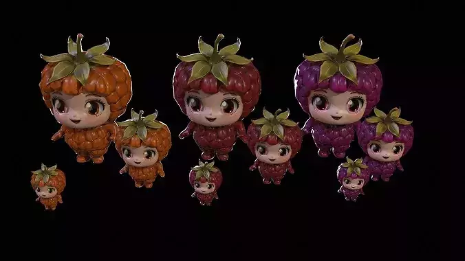 Chibi Fruit Raspberry Low-poly 3D model 6