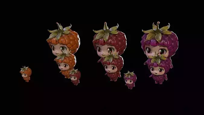 Chibi Fruit Raspberry Low-poly 3D model 7