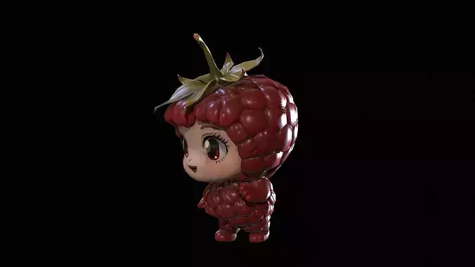 Chibi Fruit Raspberry Low-poly 3D model 2