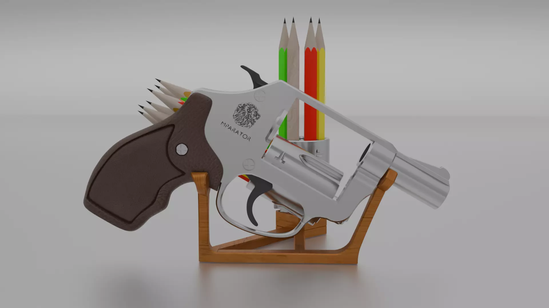 Low Poly Revolver Pen Holder Desk Organizer 3D Model 3D print model