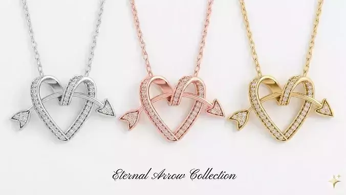 Eternal Arrow Heart Pendant - Cupid Inspired Jewelry CAD Design
