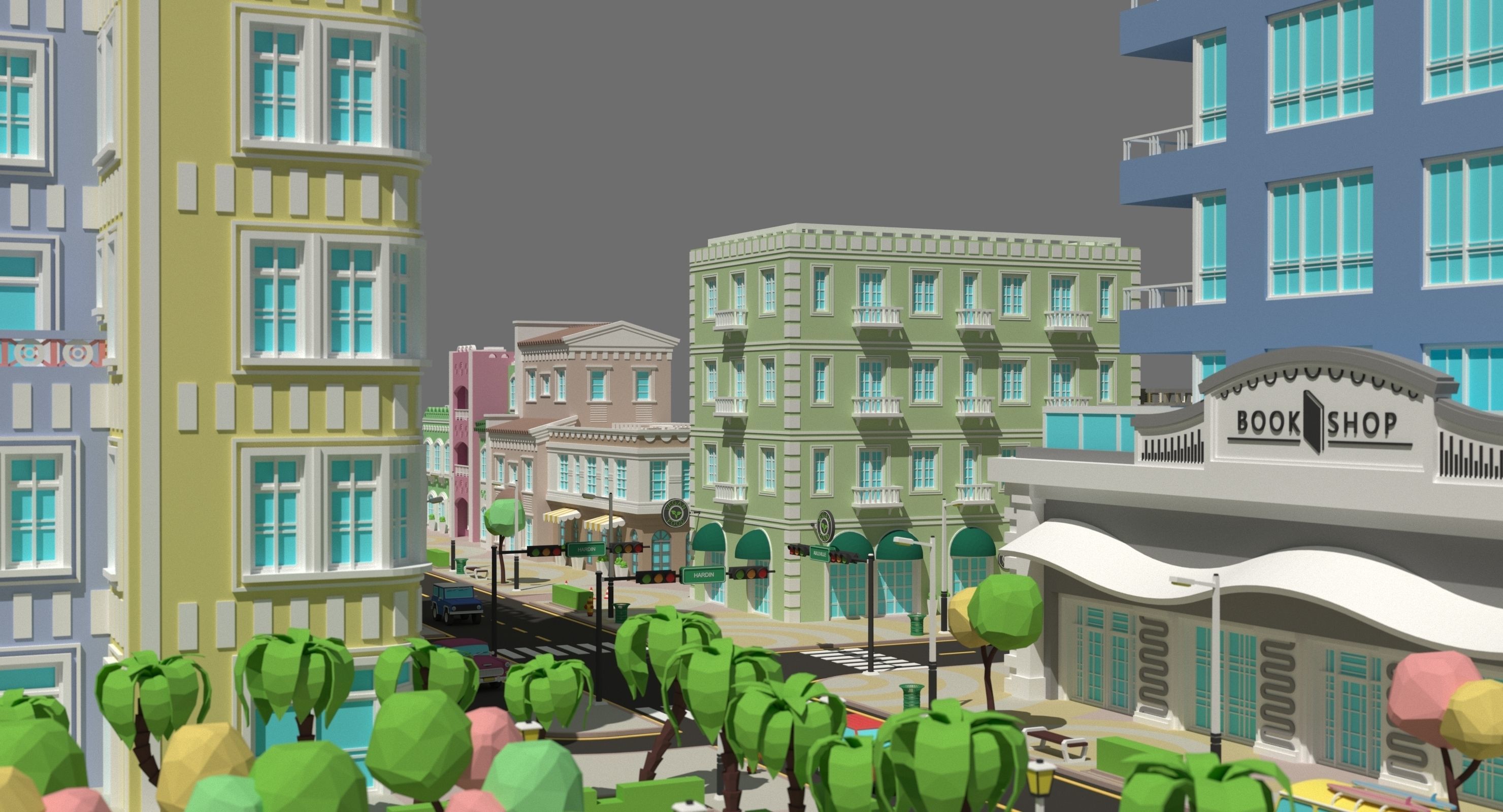 Low poly city near the beach Low-poly 3D model_6