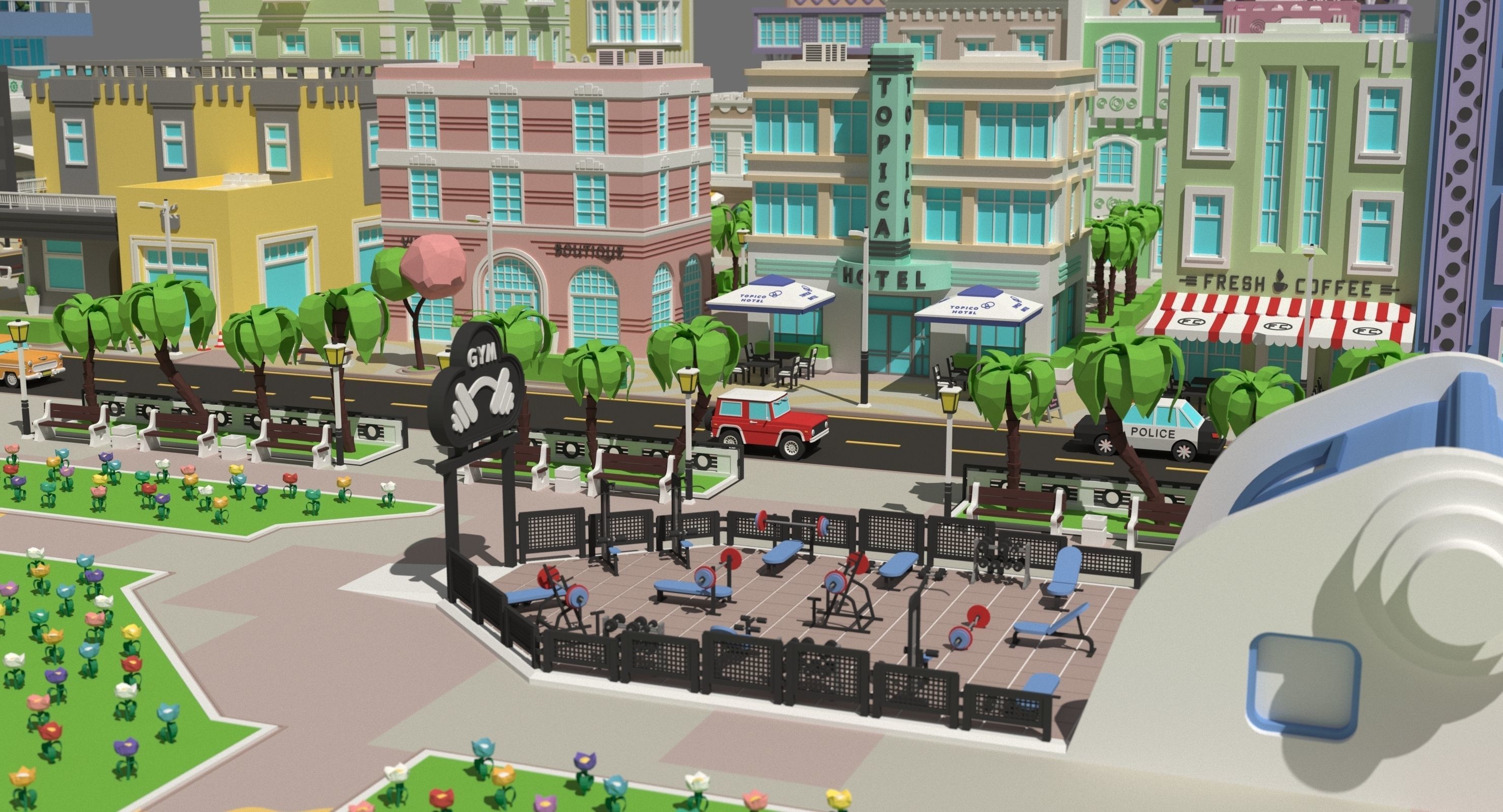 Low poly city near the beach Low-poly 3D model_5