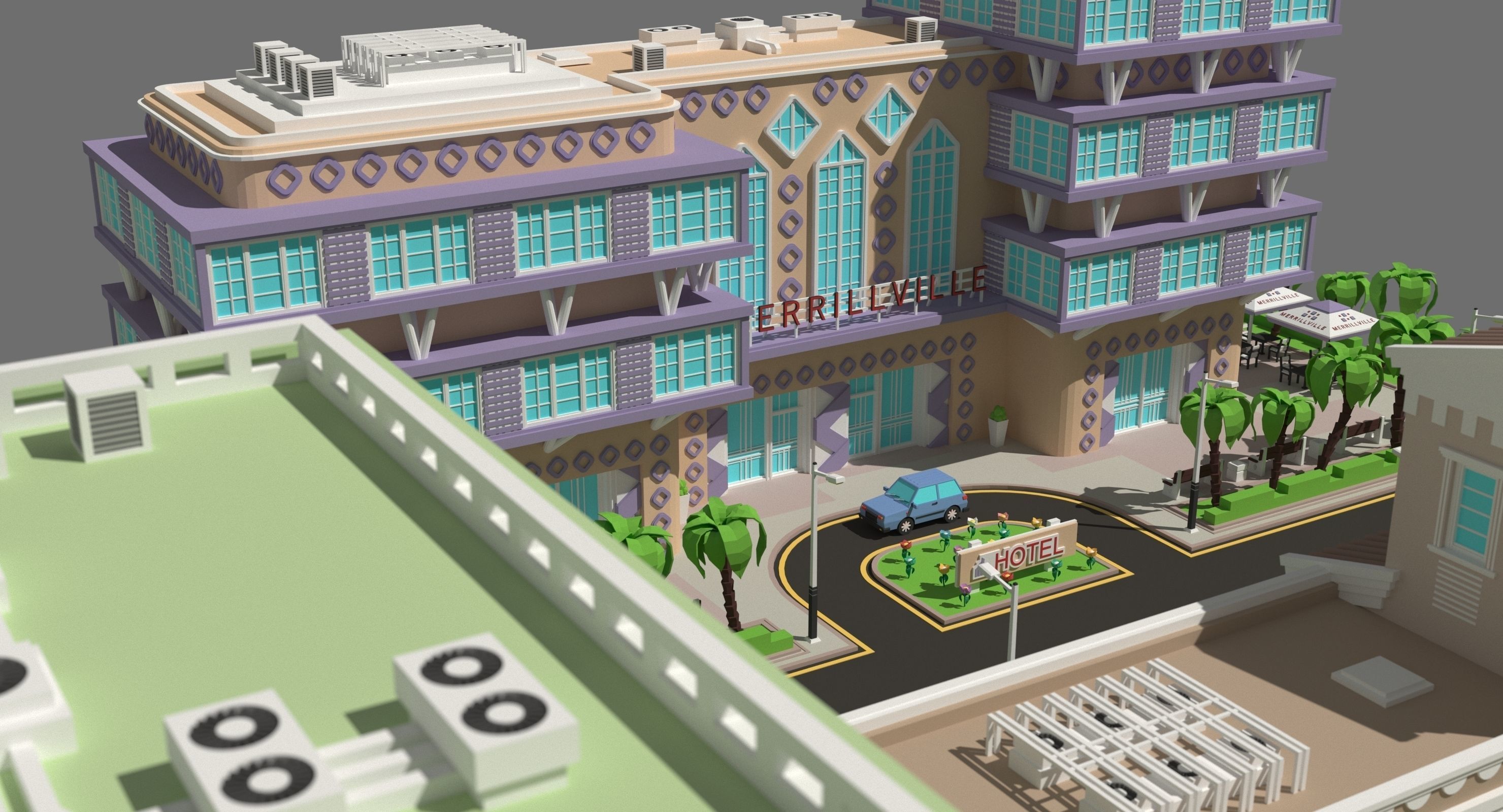 Low poly city near the beach Low-poly 3D model_7