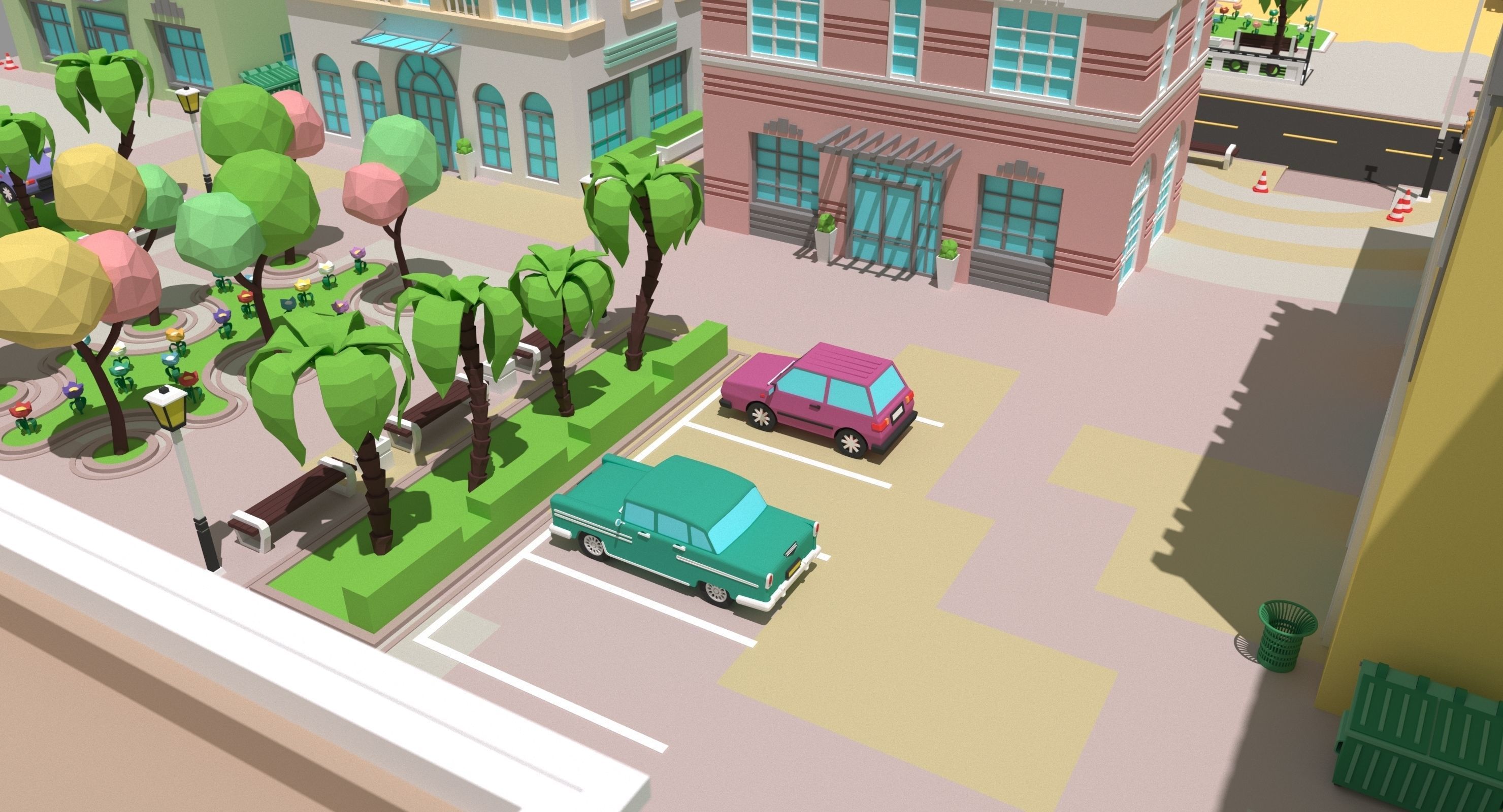 Low poly city near the beach Low-poly 3D model_8