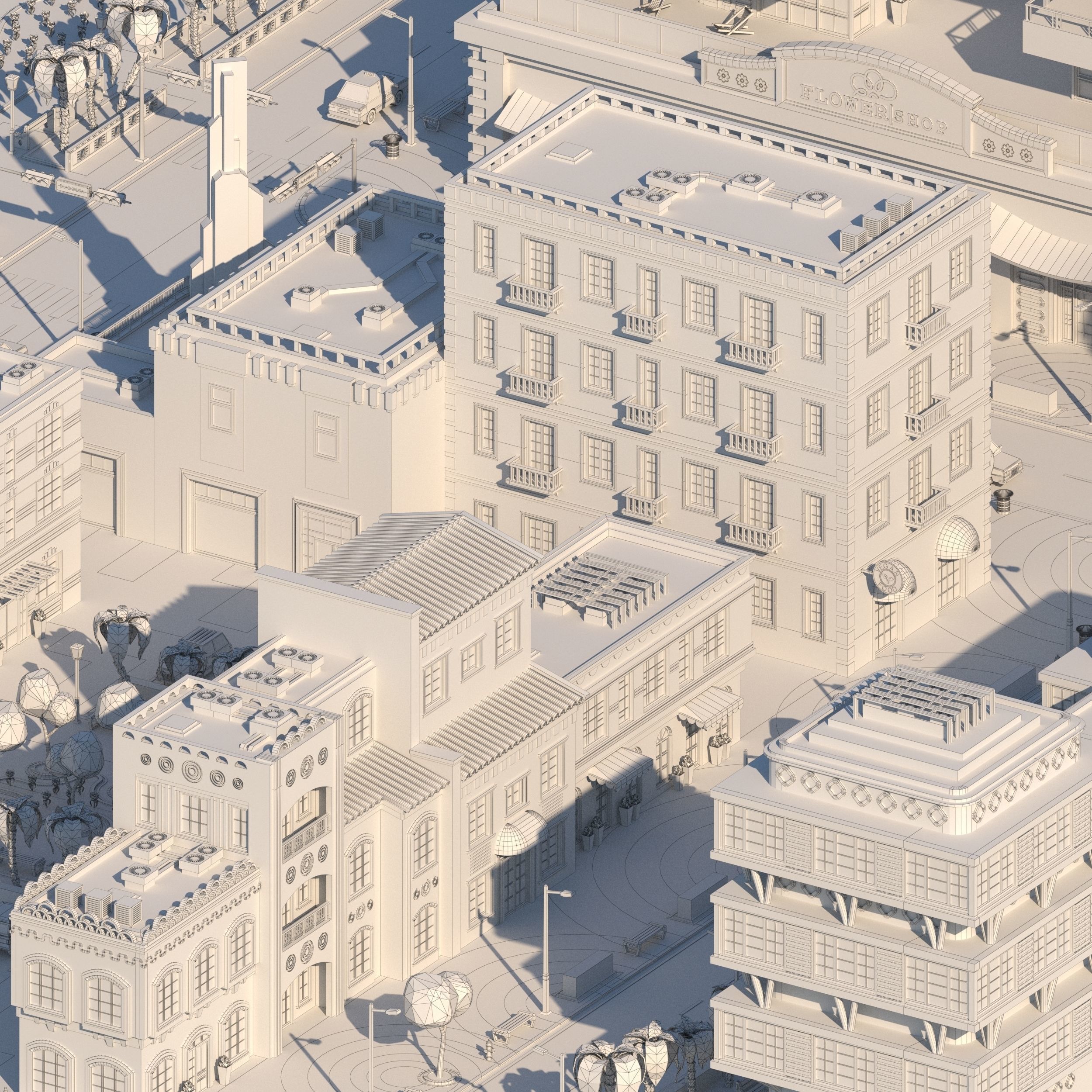 Low poly city near the beach Low-poly 3D model_14