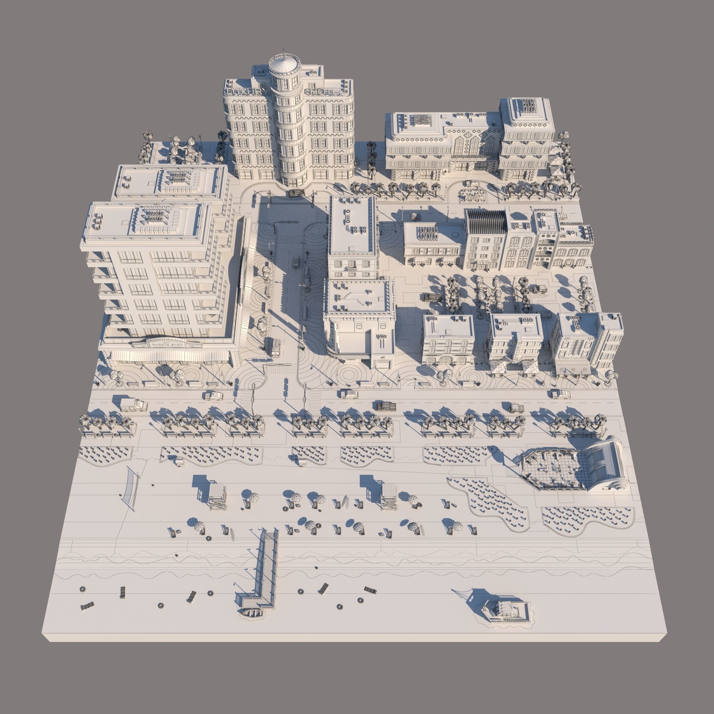Low poly city near the beach Low-poly 3D model_12