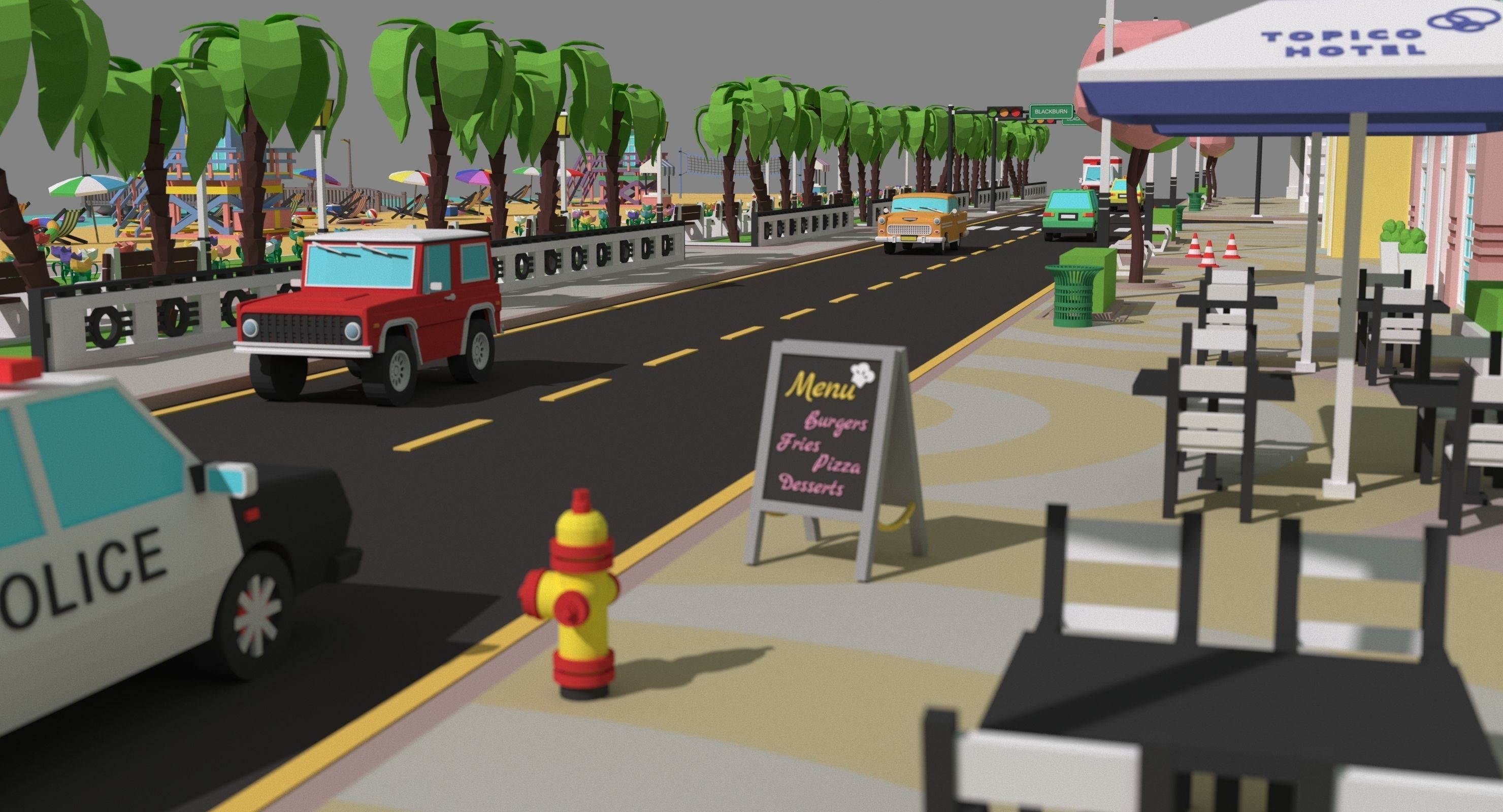 Low poly city near the beach Low-poly 3D model_11