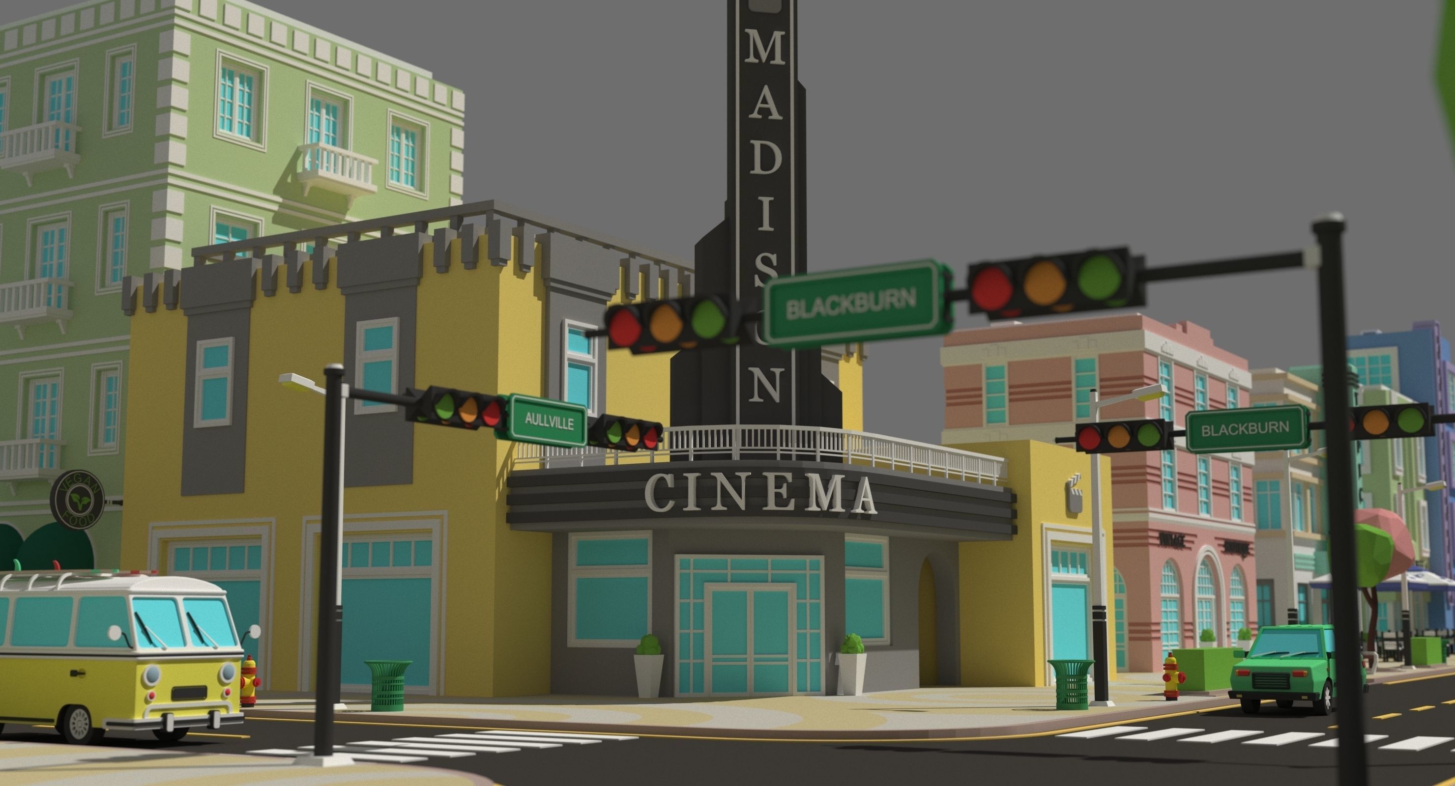 Low poly city near the beach Low-poly 3D model_9